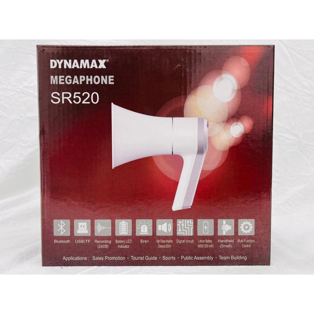 Dynamax Sr520 Loud Hailer Megaphone With Led Touch Light Siren Usb Record Mute And