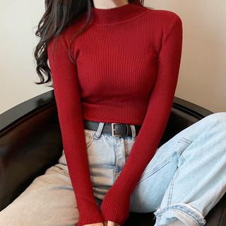 Women Fashion Solid Turtleneck Casual Slim Fit Long Sleeve Sweater | Shopee  Malaysia