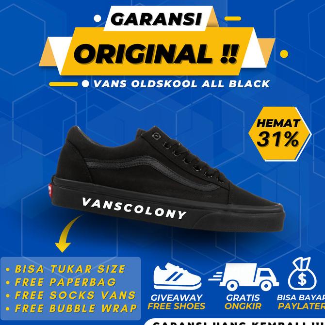 Vans Original 100 Oldskool Classic All Black Original Guarantee
