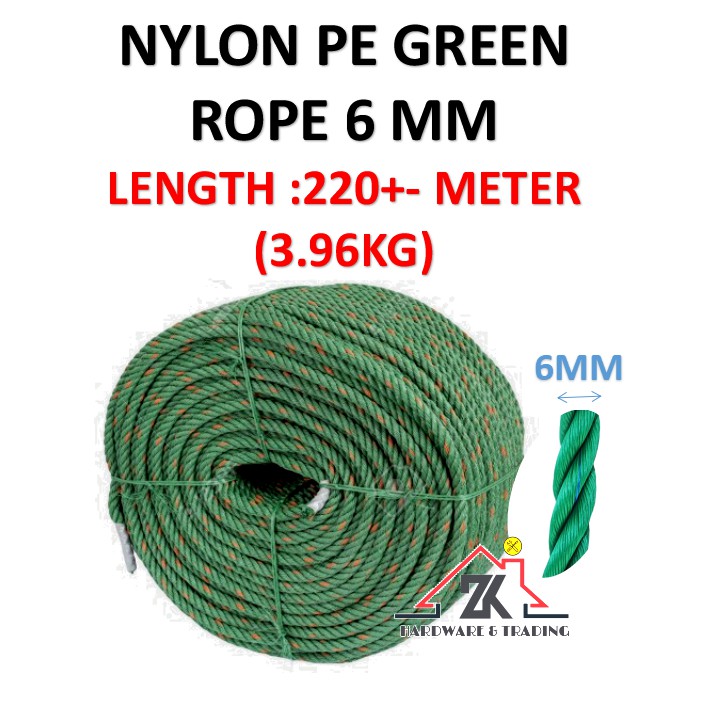 [ROLL] 6MM GREEN ROPE/ NYLON ROPE / PE ROPE / POLYETHYLENE ROPE ...