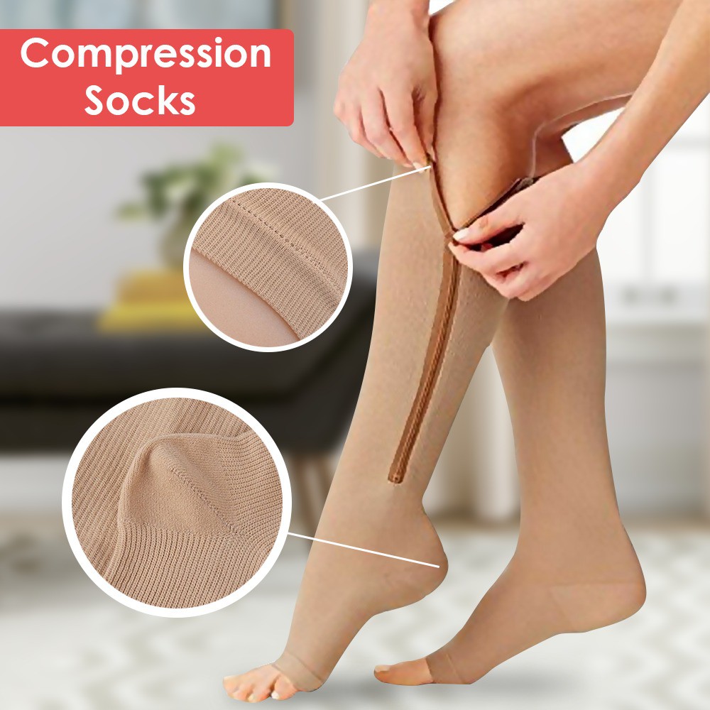 2 Pairs Zipper Compression Socks New Compression Zip Sox Socks Stretchy Leg  Support Unisex Open Toe Knee Stockings 