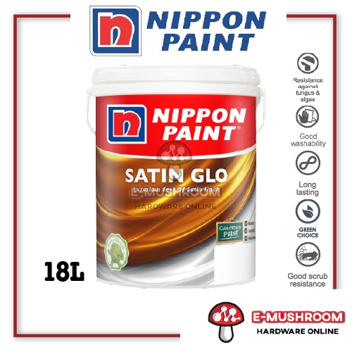 18L Nippon Paint Satin Glo White Indoor Acrylic-based Paint Wall Paint ...