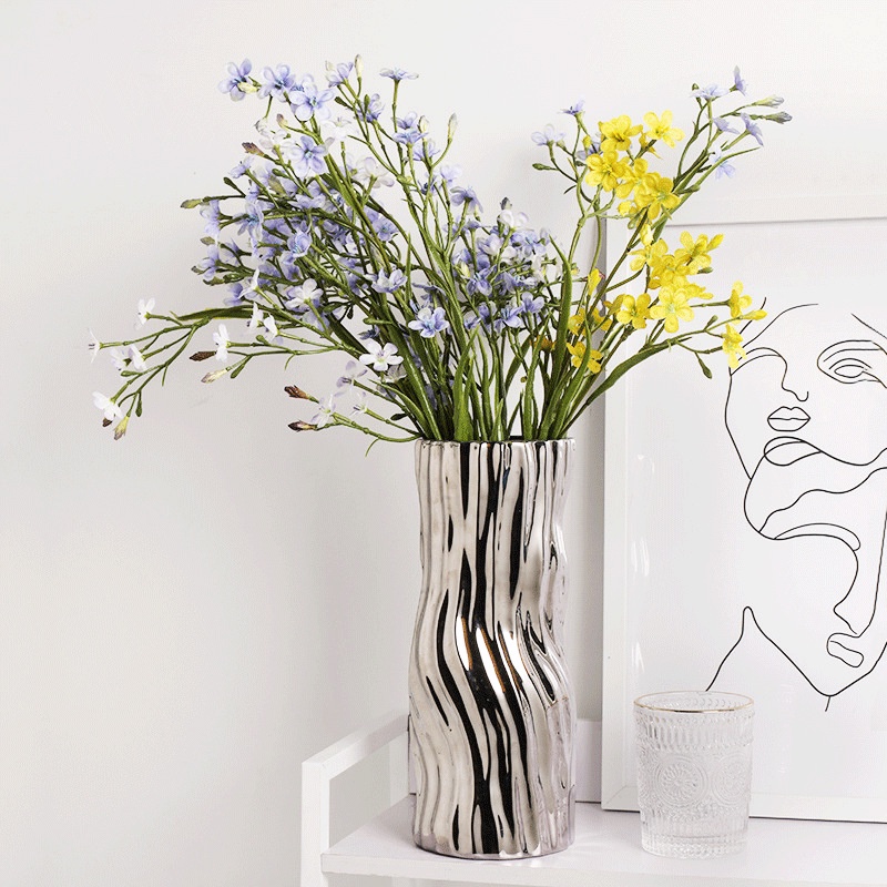 Water Ripple Silver Ceramic Vase/Luxury Silver Flower Vase/Flower Vase ...