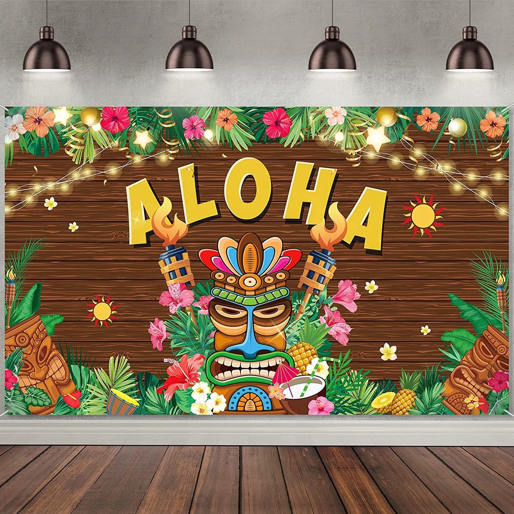 Luau Party Decorations Hawaiian Aloha Backdrop Banner Tropical Tiki ...