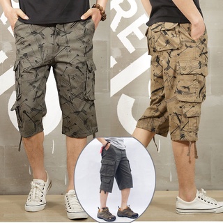 Men's Casual Long Length Cargo Shorts Multi Pocket Cotton Hot