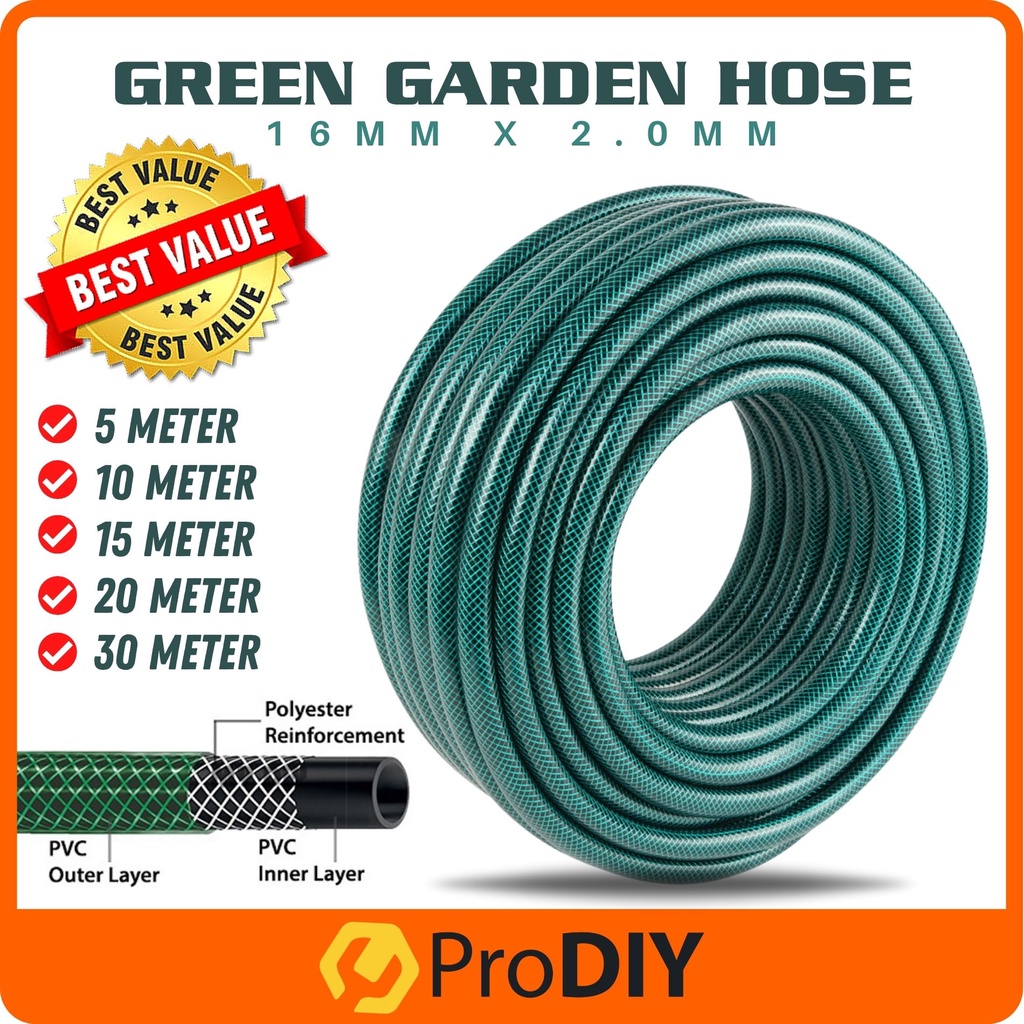 New Reinforced PVC Green Garden Hose 5M / 10M / 15M / 20M / 30M x 2.0MM ...