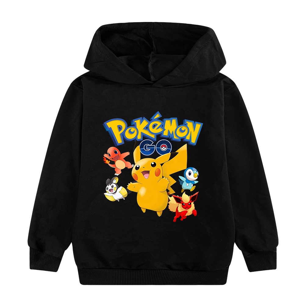 110-170cm Size Autumn Winter Kawaii Cartoon Pikachu Print Kids Hoodies ...