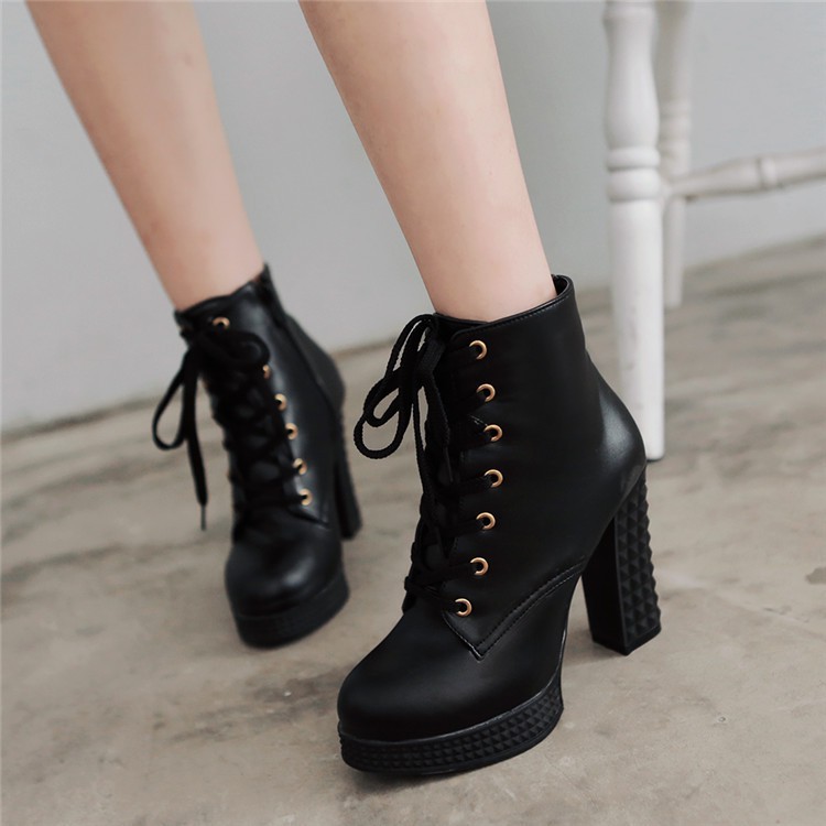 High heel round shop head martin boots