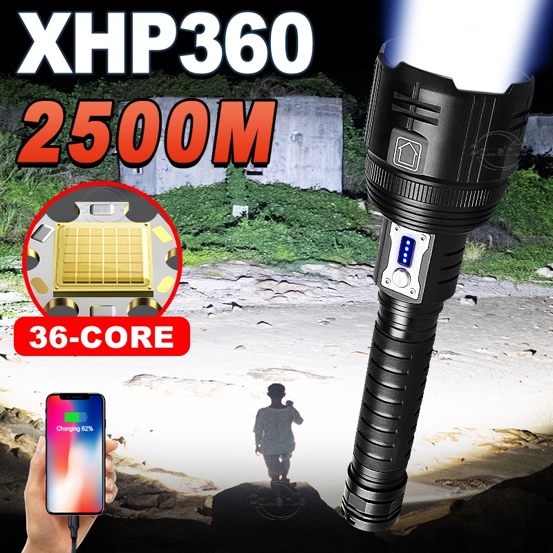 Super Powerful LED Flashlight XHP360 Rechargeable Working Torch Usb ...