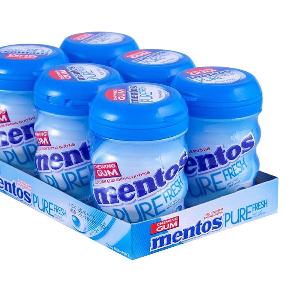 6 Bottles Mentos Sugarfree Pure Fresh Mint Flavour Chewing Gum Bubble