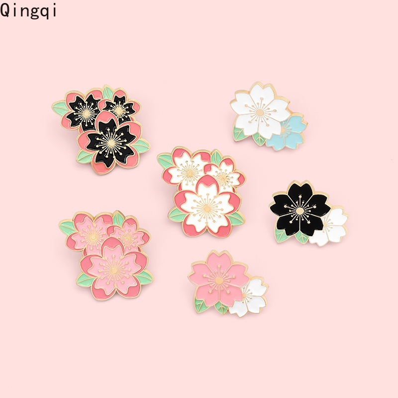 Cherry Blossom Sakura Enamel Brooch Pin Black White Pink Flower Sakura ...