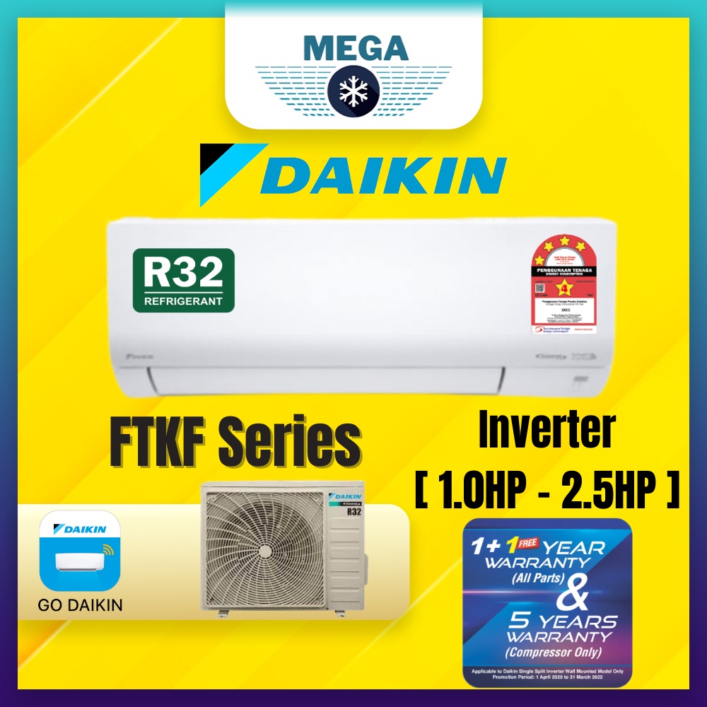 Daikin Aircond Inverter R32 1.0HP ~ 2.5HP FTKF MODEL (WITH WIFI ADAPTOR ...