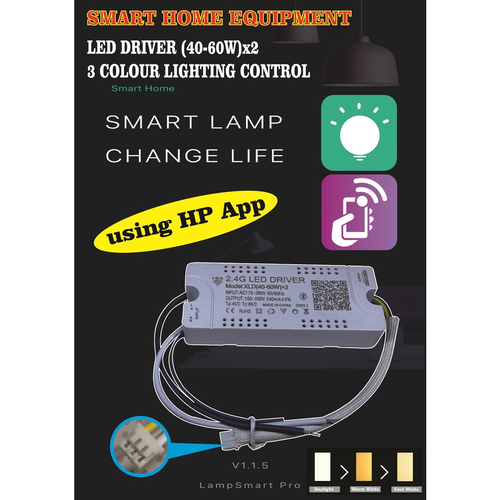 LED driver (40-60W)X2 with App remote control 3 colour lighting ...