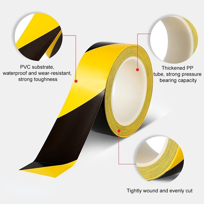 48MM Yellow Black Floor Marking Tape Hazard Warning Tape 33M Outdoor
