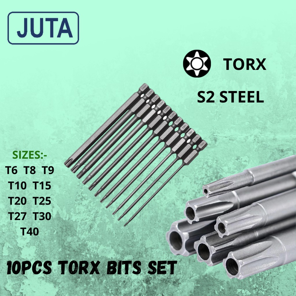 10pcs Torx Bits Set Magnetic 75mm 100mm Screwdriver Bits Star Hex Key