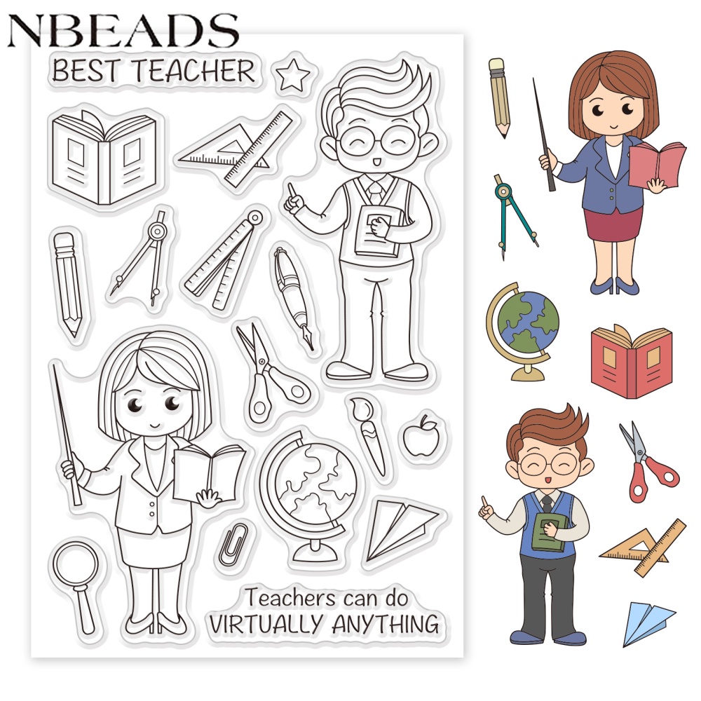 1Sheet Teacher Theme Silicone Clear Stamps Transparent Stamps for ...