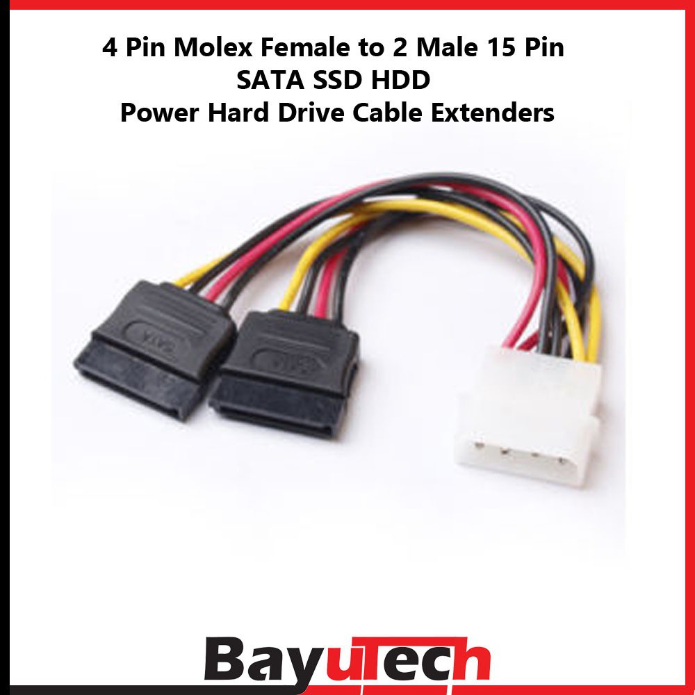 4 Pin Molex to 2 x 15 Pin SATA Power Cable SSD HDD Power Hard