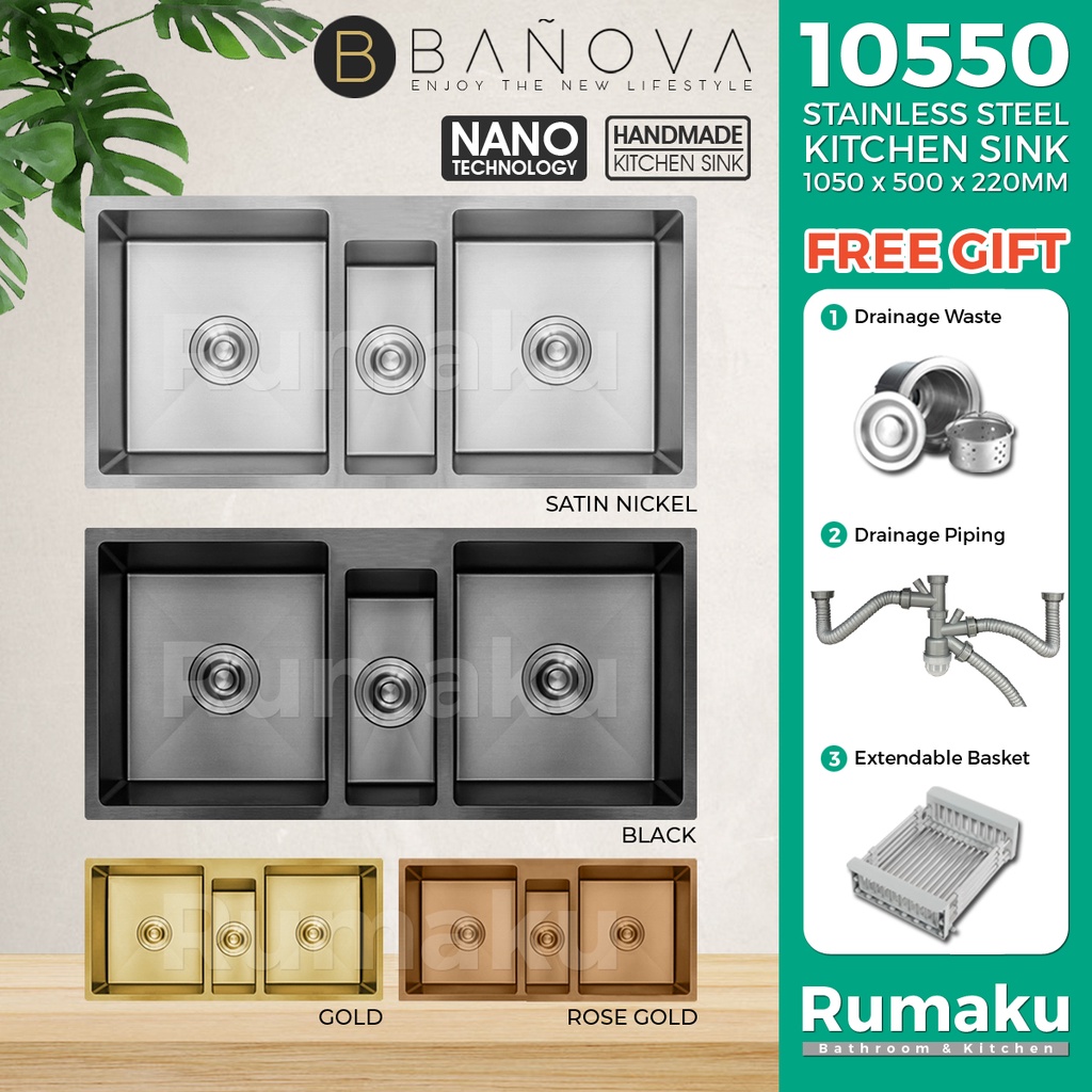 BANOVA / LUXE SUS 304 Stainless Steel Home Kitchen Sink Sinki Dapur ...