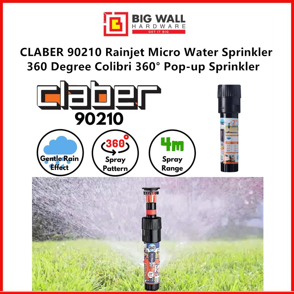 Claber Micro-Sprinkler 360° – Für Gartenbewässerung, Einziehbar, Mit Reichweiteneinstellung