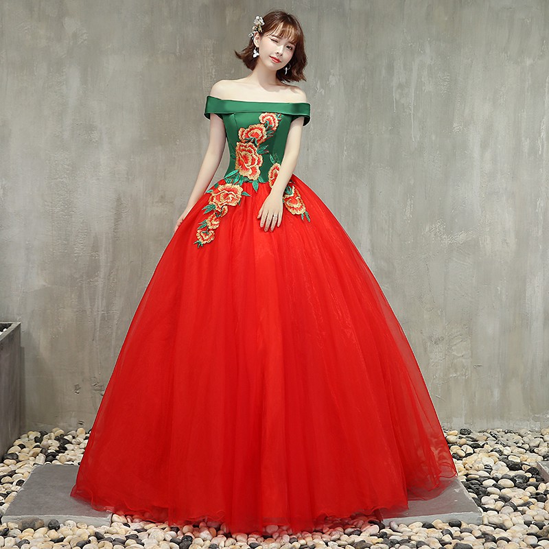 Red best sale green dress