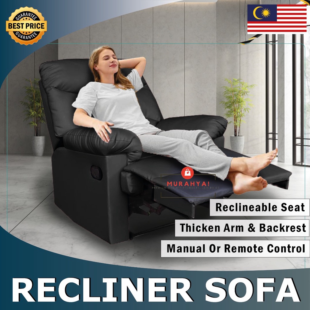 Recliner sofa kerusi PU leather fabric adjustable reclining sofa bed 1  seater Leg rest electric armchair Remote control