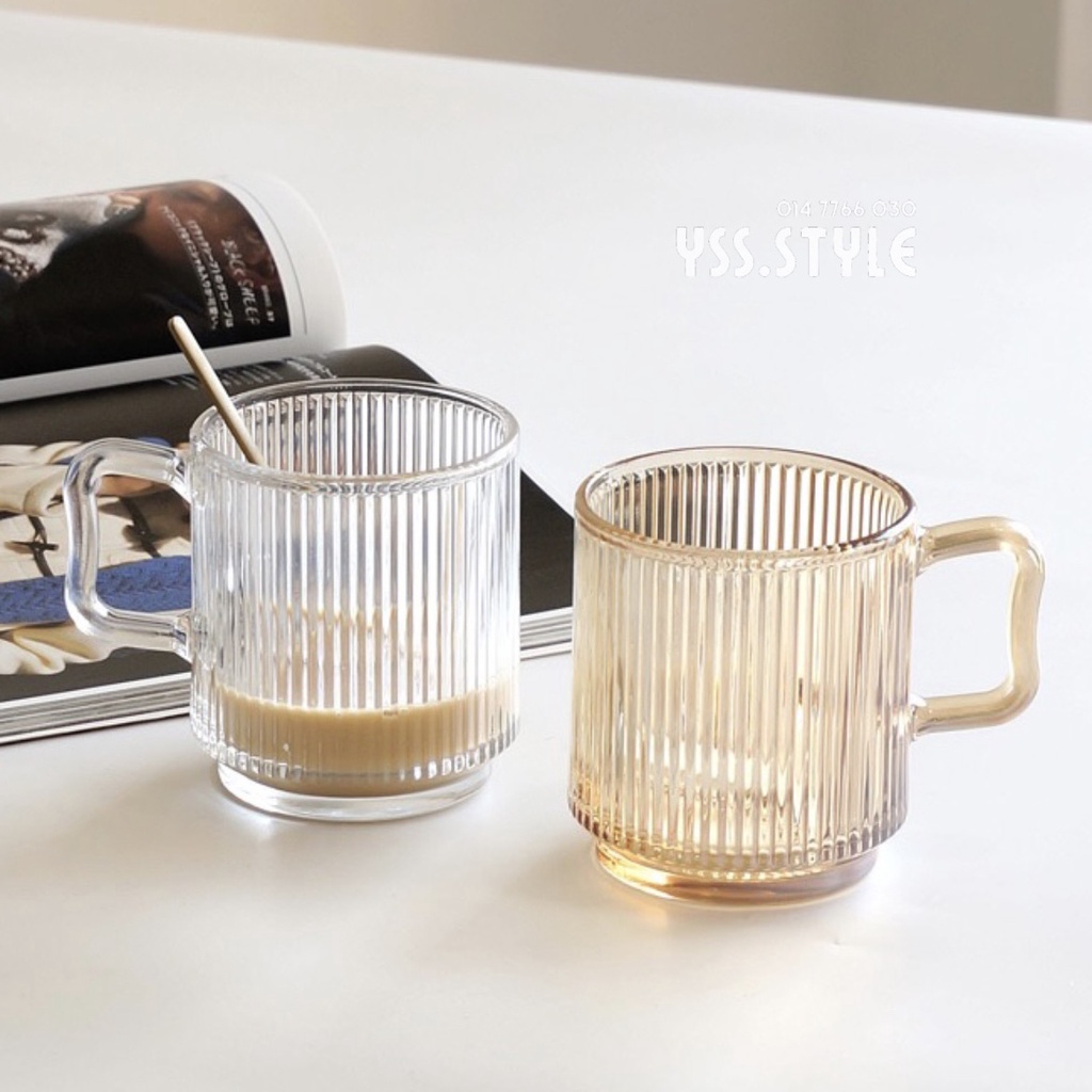 Iridescent Glass Coffee Mugs Set Of 2-340ml Ribbed Coffee Glasses Tea Cups  With Lid