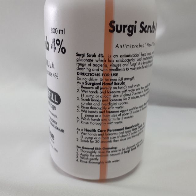 Steriline Surgi Scrub 4% Chlorohexidine gluconate 800ml foam / foamscrub dispenser / foot pump with 