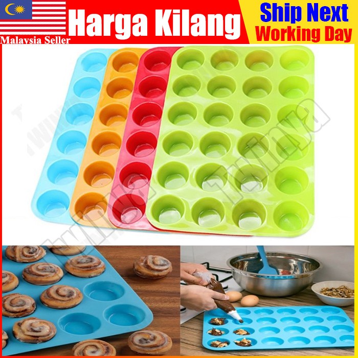 12 24 Cavity Holes Silicone Mold Mould Mini Muffin Cup Cake Cookies Cupcake Bakeware Pan Baking Tray Kek Container Bekas Shopee Malaysia