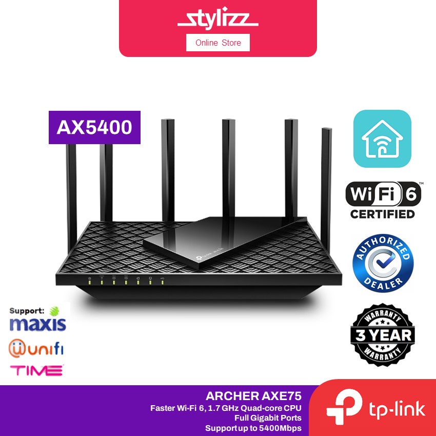 TP-Link Archer AXE75 AXE5400 Tri Band 6-Stream Wi-Fi 6E OneMesh Router ...