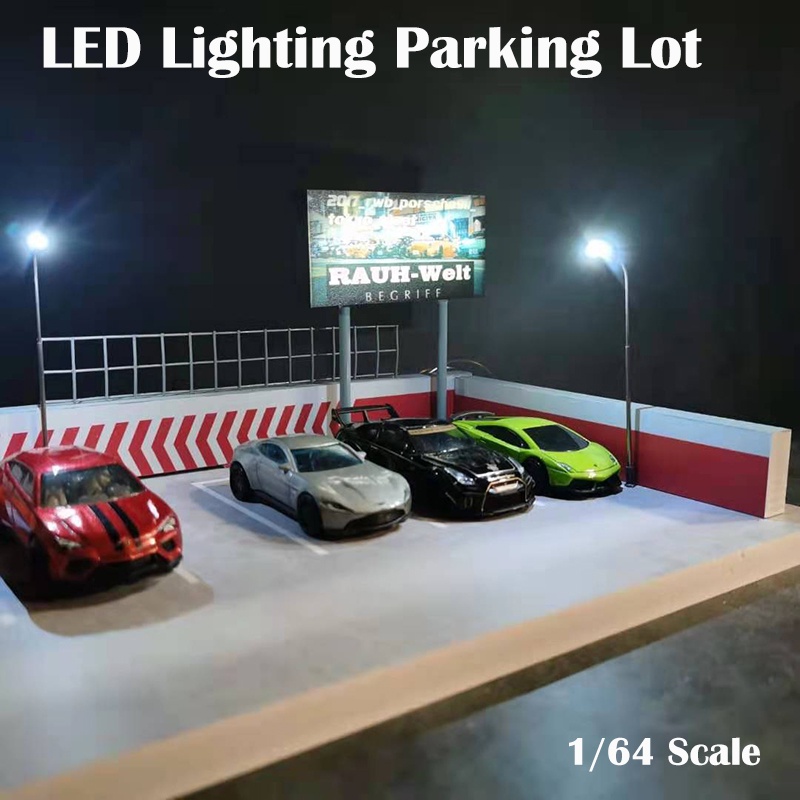 Diorama 1/64 Car Garage Model Lighting Parking Lot Backdrop Display Scene  Model