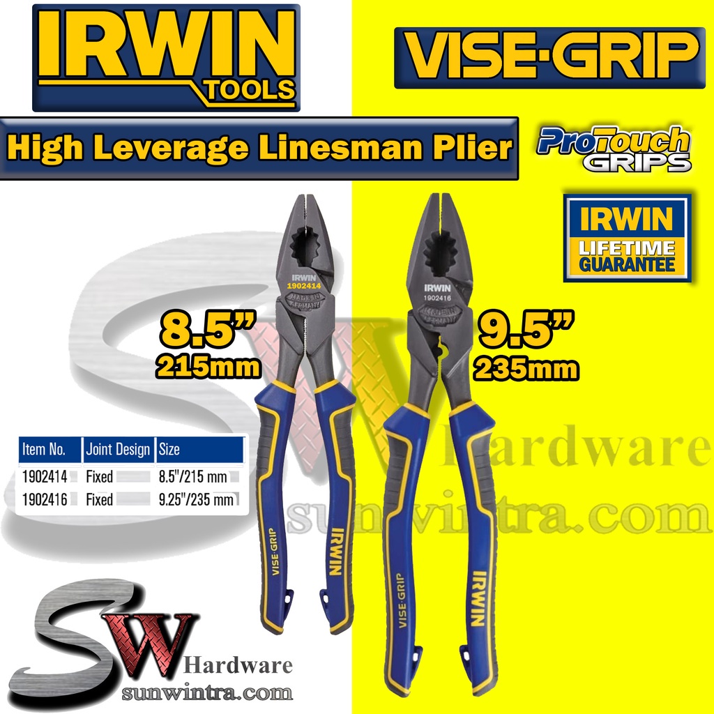 IRWIN High Leverage Lineman's Pliers 8" / 205MM 9.5" / 235MM (with Fish