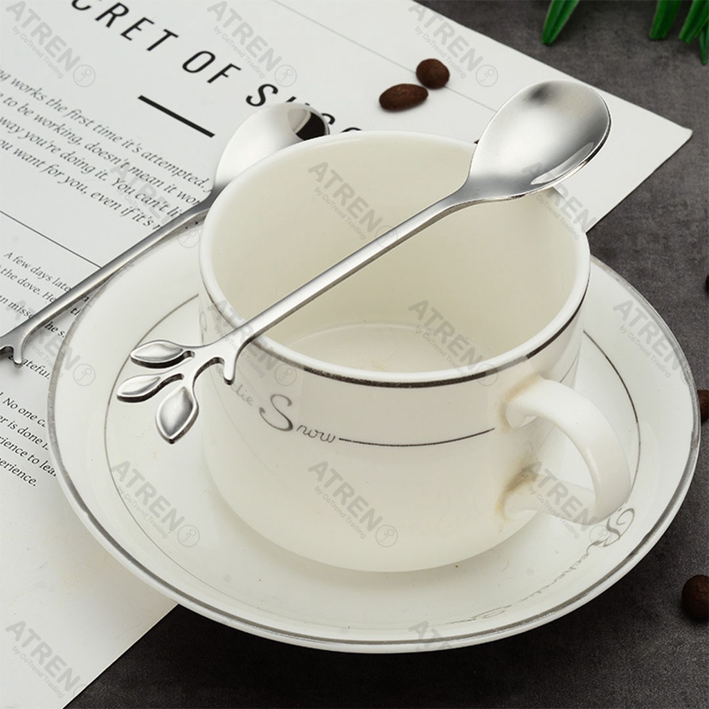 Teaspoon Coffee Spoon Stainless Steel Leaf Design Sudu Teh Kopi High ...