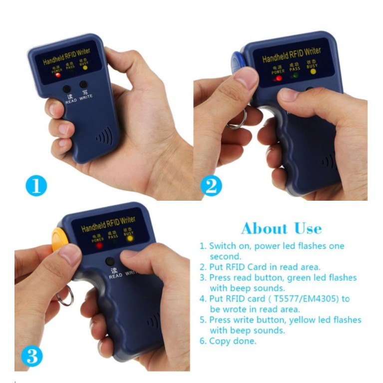 Duplicator Key Handheld 125KHz RFID IC ID Card Copier Writer Duplicator ...