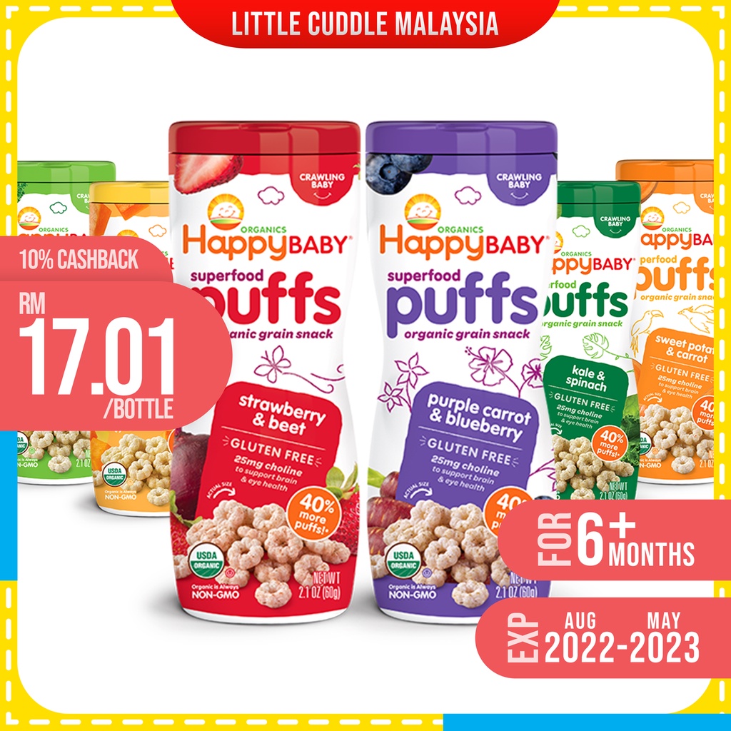 [RM17.01 ONLY] HappyBaby Organics Superfood Puffs Happy Baby Snacks 100 Original Imported