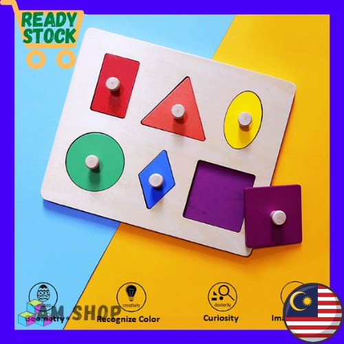 Wooden Knob 6 Color Shape Matching Game Puzzle For Toddlers Montessori ...