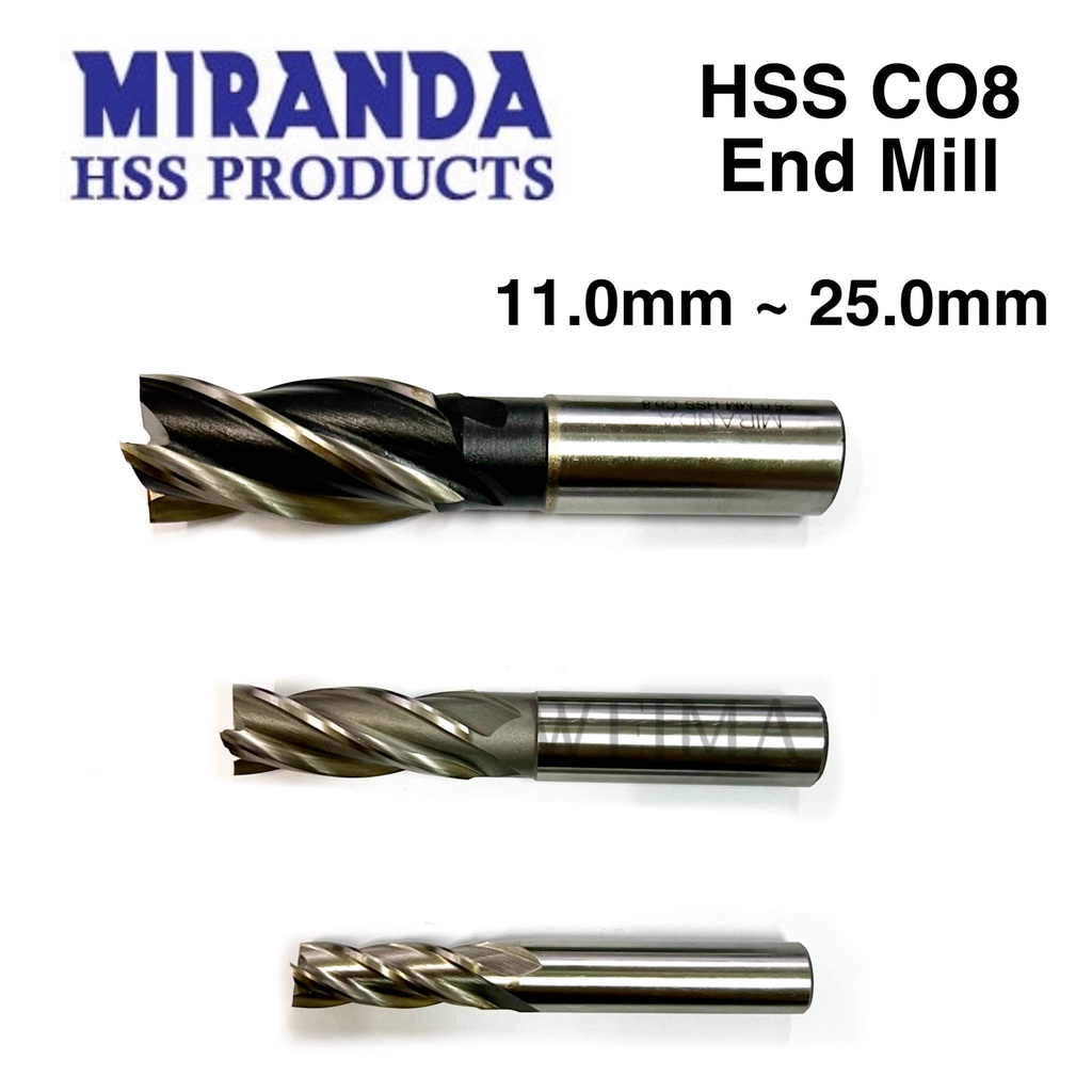 MIRANDA 4FLUTE HSS COBALT 8% END MILL MILLING TOOLS 11.0MM - 25.0MM ...