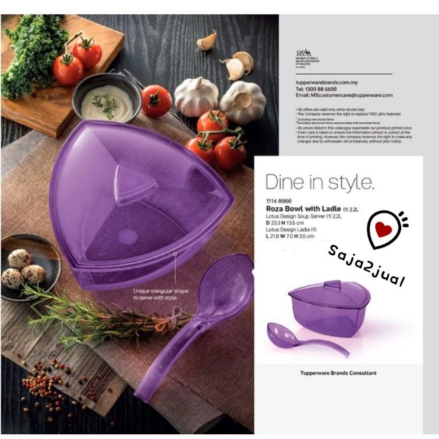 Tupperware 2.2L Roza Bowl with Ladle | Shopee Malaysia