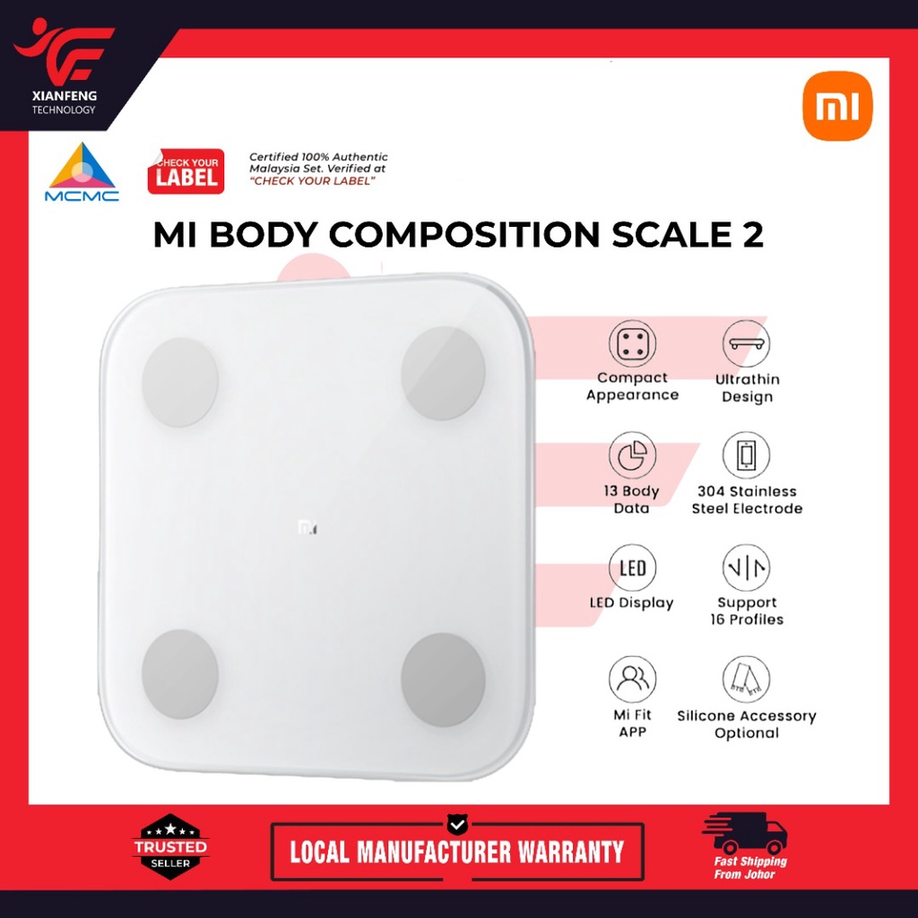 Xiaomi Body Mi Composition Scale 2, Ultra Thin Design, LED Display, Warranty by Xiaomi Malaysia