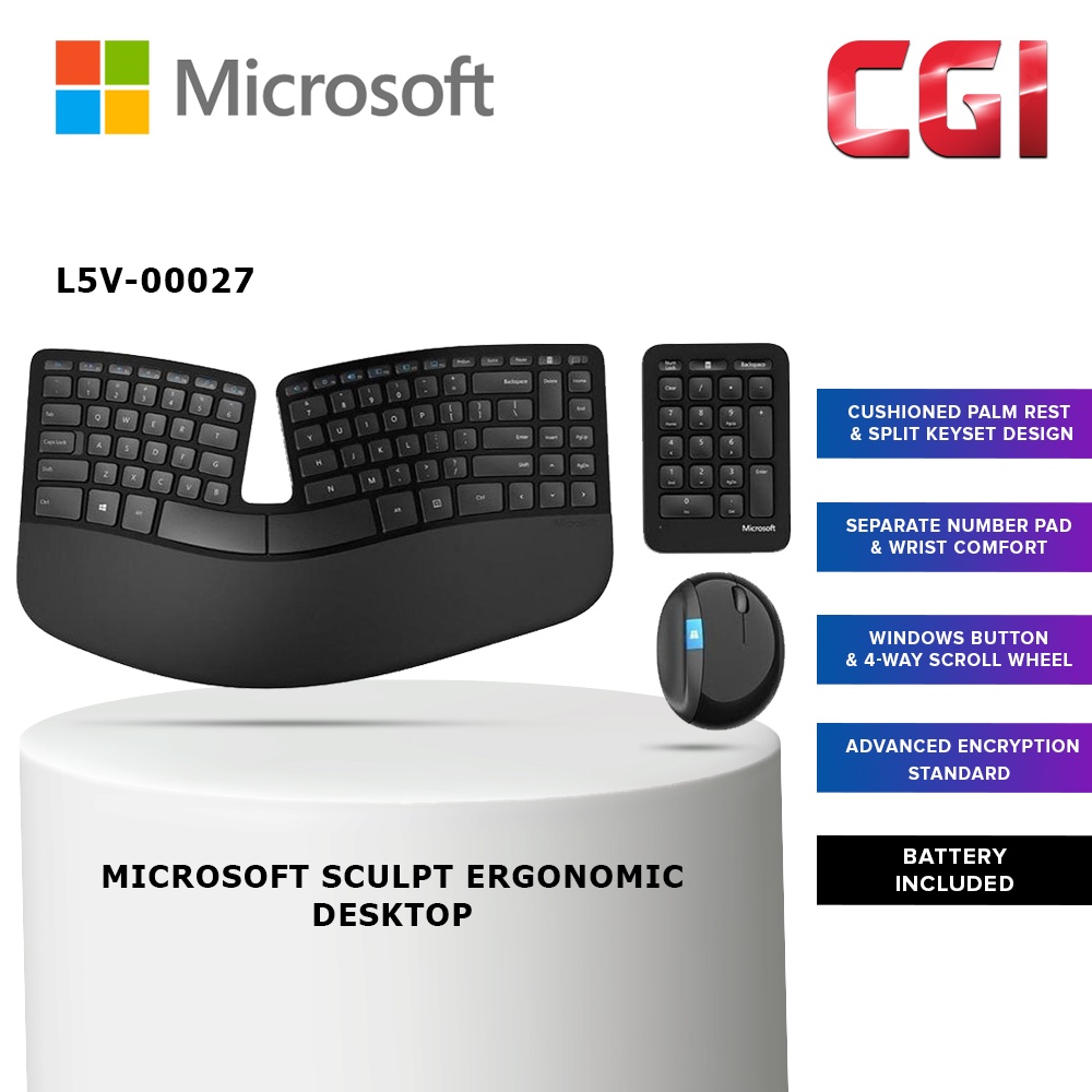 Microsoft Sculpt Ergonomic Desktop USB Port Keyboard and Mouse L5V
