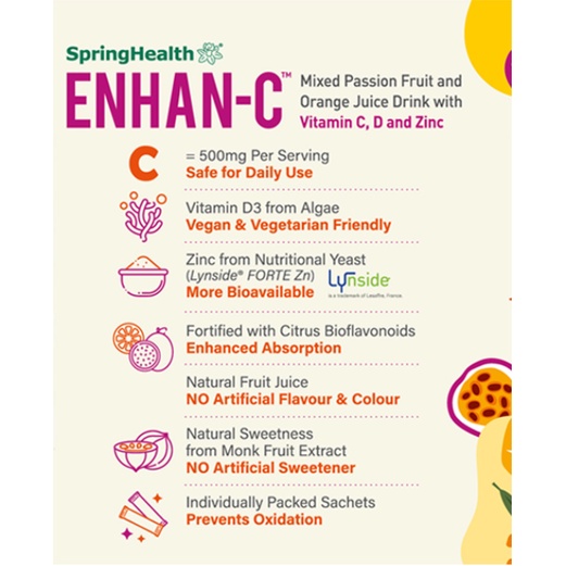 SPRINGHEALTH Enhan-C™ 20's Sachets (Vitamin C+Vitamin D3+Zinc) | Shopee ...