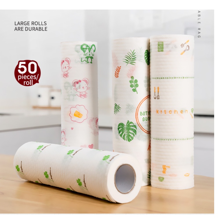 50Pcs/Roll From Reusable Lazy Rags Bamboo Towels Wet And Dry For Kitchen ~