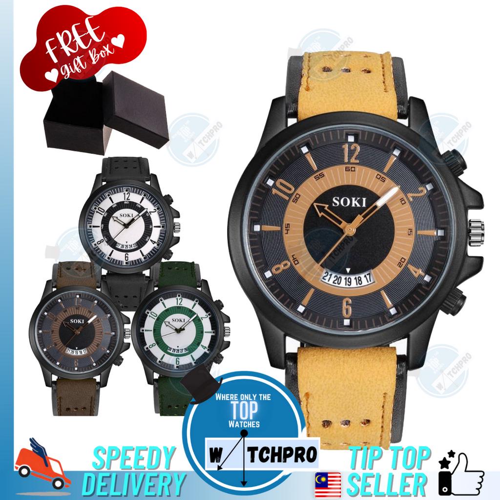 [Shopee Best] Soki Men's Military Style Calendar Aviator Leather Strap ...