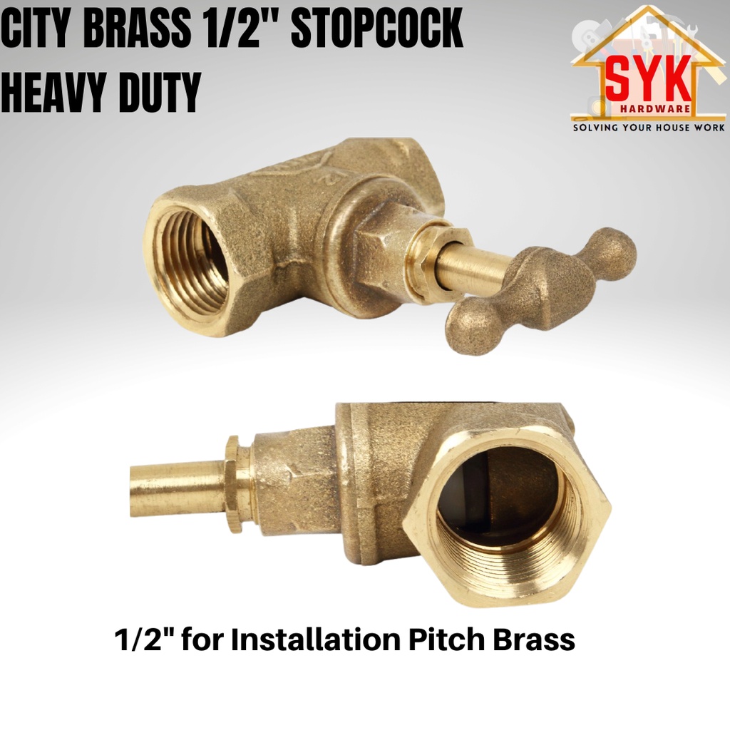 SYK CITY Brass Stopcock 1/2 Inch Heavy Duty Stop Valve Pipe Fitting ...