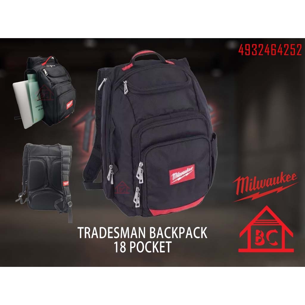 MILWAUKEE Tradesman Backpack with 18 pockets Laptop bag jobsite