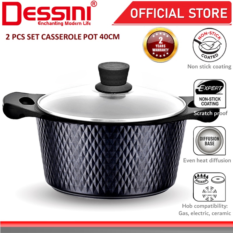 DESSINI Italy Casserole Die Cast Aluminium Non-Stick Pot With Cover ...