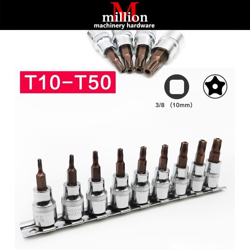 millionhardware - 9pcs 3/8 Drive 5 Point Star Torx Socket Bit ...