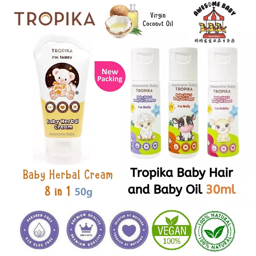 Tropika Baby Herbal Cream 50g / Baby Hair & Body Oil 30ml (Sweet Rose