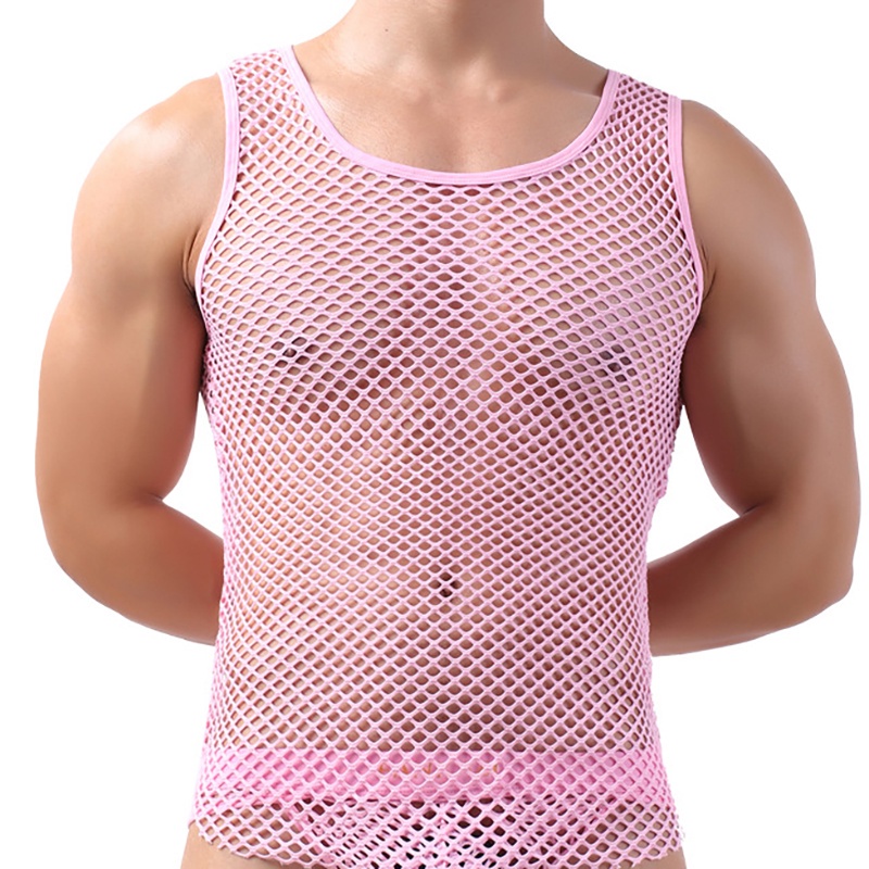 Men Mesh TShirt Clubwear Streetwear Perform Male Short Sleeve See