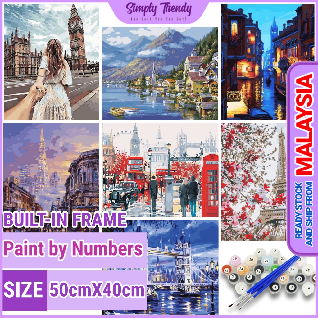 50x40cm Paint By Numbers With Builtin Frame City Collection DIY