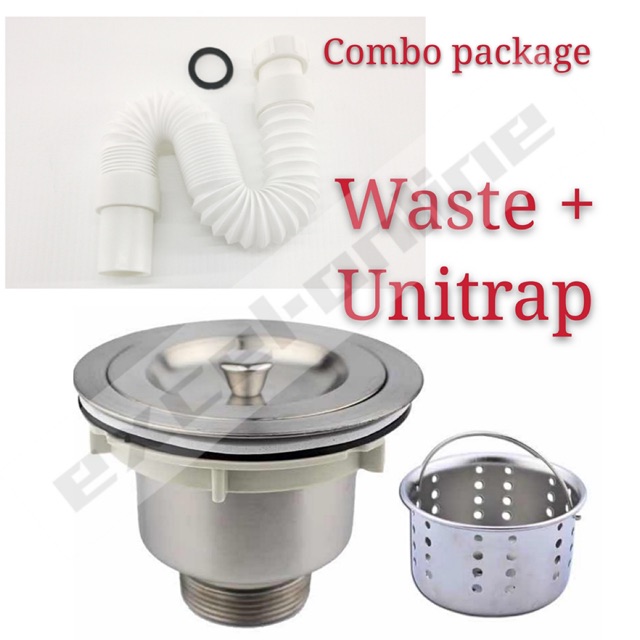 3-1/2” S/Steel kitchen sink waste basket strainer + 1-1/2” uni-trap ...